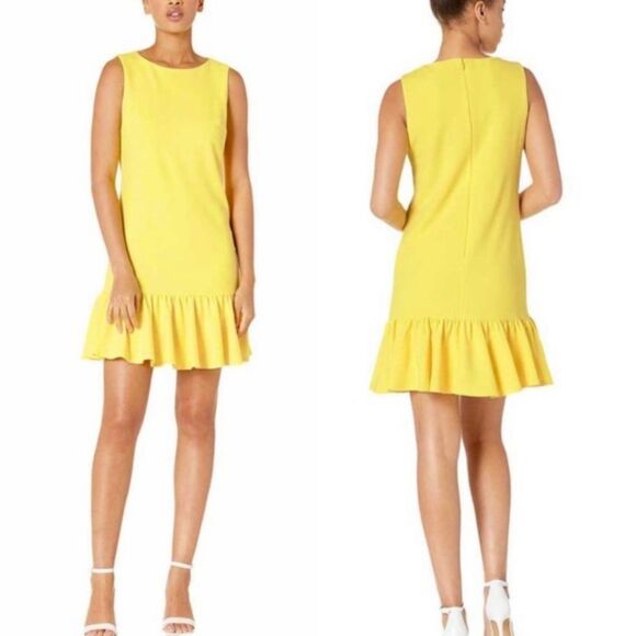 NWT Betsey Johnson Yellow New Spring Sun Scuba Crepe Dress FLO6K29 Sleeveless 6 - Picture 1 of 10